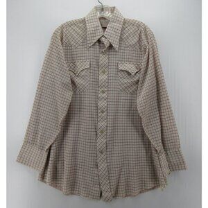 VINTAGE H Bar C Shirt XL White Western Pearl Snap Ranchwear 60s Check